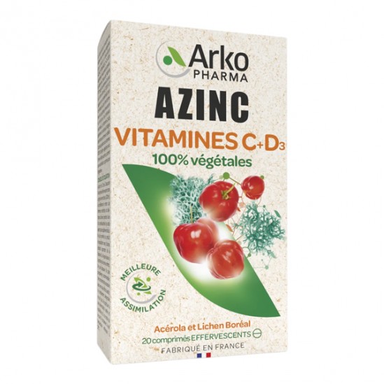 Arkopharma Azinc vitamines C + D3 20 comprimés Arkopharma Azinc vitamines C + D3 20 comprimés