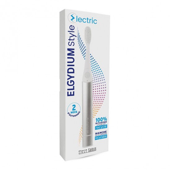 Elgydium Style brosse à dents électrique argent 100% plastique recyclé Elgydium Style brosse à dents électrique argent 100% plastique recyclé