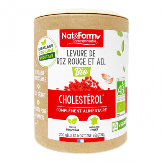 Nat&Form Levure de riz rouge et ail bio 200 gélules Nat&Form Levure de riz rouge et ail bio 200 gélules