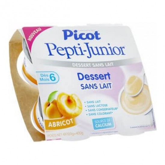 Picot Pepti-Junior Dessert sans lait dès 6 mois Abricot lot de 4x100gr Picot Pepti-Junior Dessert sans lait dès 6 mois Abricot lot de 4x100gr