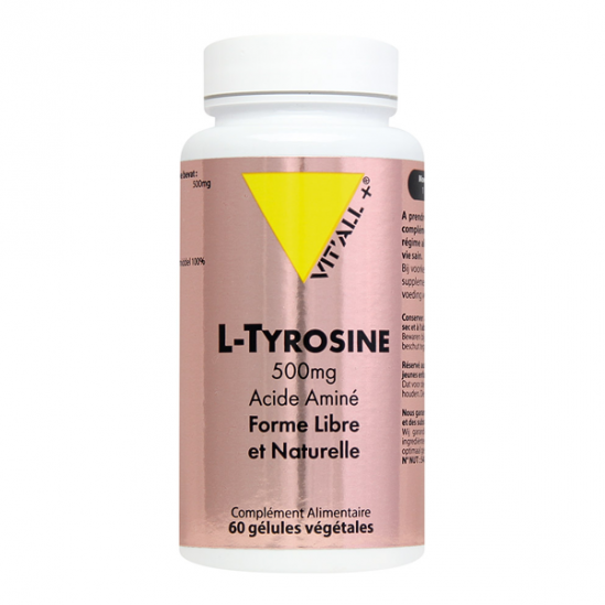 Vitall+ L-tyrosine 500mg 60 gélules végétales Vitall+ L-tyrosine 500mg 60 gélules végétales