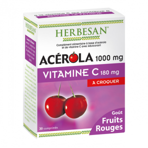 Herbesan Acérola 1000mg goût fruits rouges 30 comprimés
