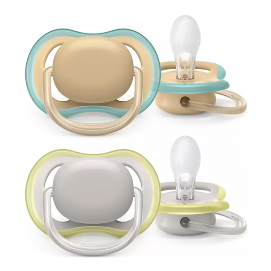 Avent Ultra Air 2 sucettes silicone 0-6 mois bleu et jaune Avent Ultra Air 2 sucettes silicone 0-6 mois bleu et jaune