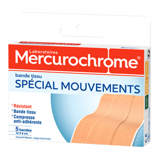 Mercurochrome bande tissu Spécial Mouvements 10x6cm Mercurochrome bande tissu Spécial Mouvements 10x6cm
