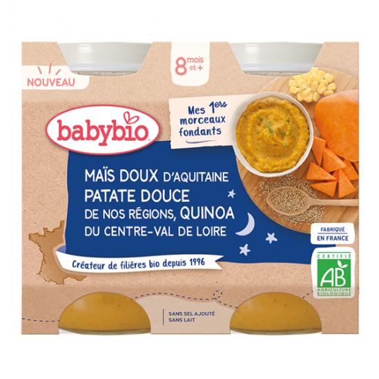 Babybio maïs doux d'aquitaine patate douce quinoa 2 x 200gr Babybio maïs doux d'aquitaine patate douce quinoa 2 x 200gr
