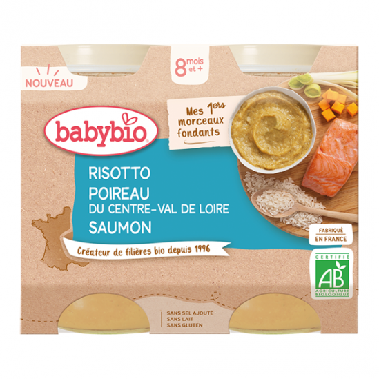 Babybio risotto poireau du centre-val de loire saumon 2 x 200gr Babybio risotto poireau du centre-val de loire saumon 2 x 200gr