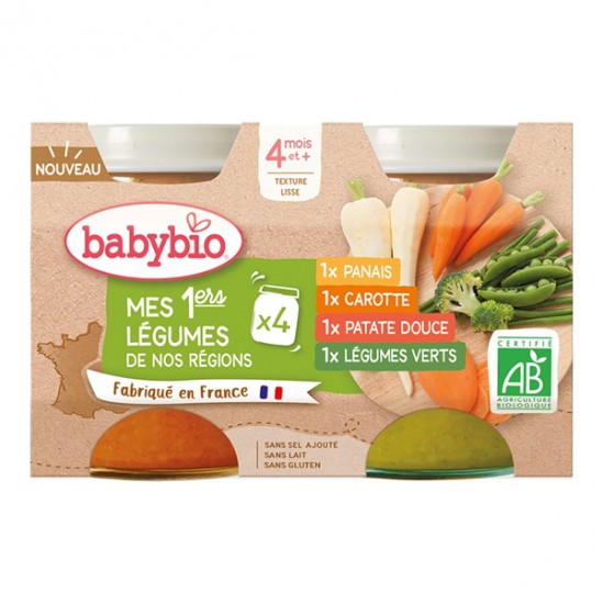 Babybio Mes 1ers légumes de nos régions dès 4 mois 4x130gr Babybio Mes 1ers légumes de nos régions dès 4 mois 4x130gr