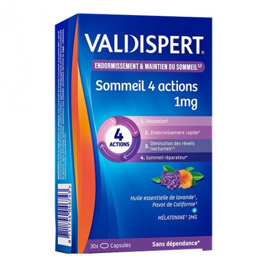 Valdispert Endormissement&maintien du sommeil 4 actions 1mg 30 capsules Valdispert Endormissement&maintien du sommeil 4 actions 1mg 30 capsules