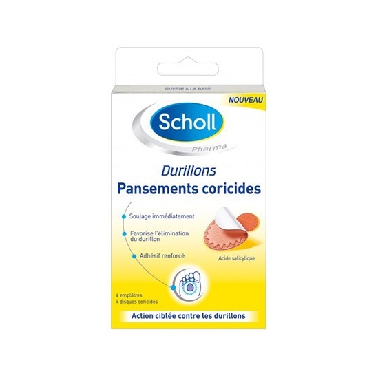 Scholl Pansements Coricides Durillons 2 emplâtres + 2 disques coricides