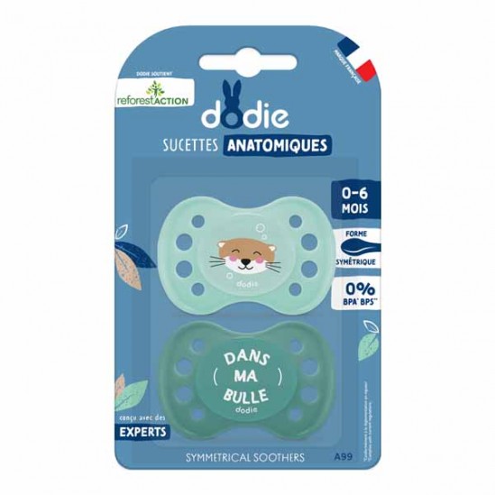 Dodie duo sucettes anatomiques Reforest'action Loutre 0-6 mois A99