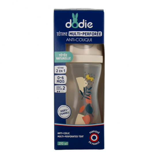 Dodie biberon tétine multi-perforée anti-colique 0 - 6 mois bleu 150ml