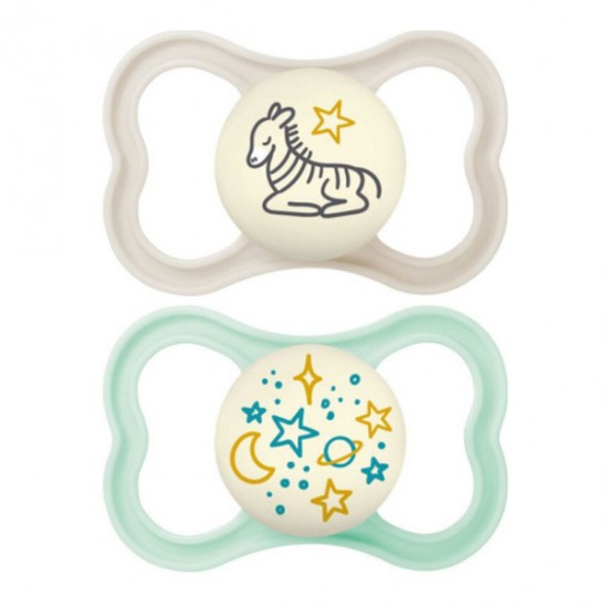 MAM Perfect Nuit 2 sucettes + 6 mois, mouton et girafe