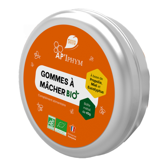 AP’Iphym Gommes à mâcher Propolis miel eucalyptus bio 45gr AP’Iphym Gommes à mâcher Propolis miel eucalyptus bio 45gr