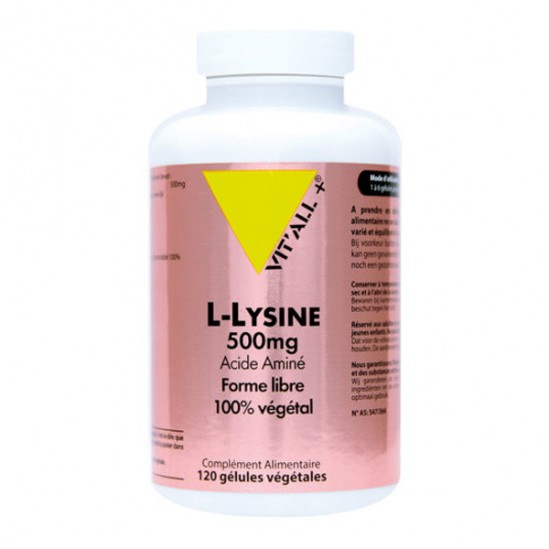 Vitall+ L-Lysine 500mg 120 gélules végétales Vitall+ L-Lysine 500mg 120 gélules végétales