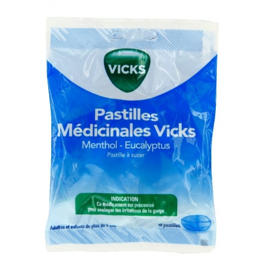 Vicks 18 Pastilles Médicinales Menthol Eucalyptus à Sucer