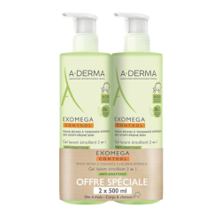 Aderma Exomega control gel lavant émollient 2en1 lot de 2 x 500ml