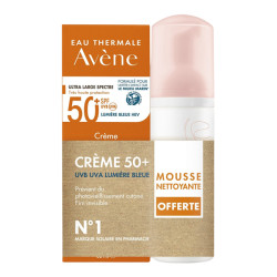 Avène crème solaire SPF50+ fini invisible 50ml + Mousse nettoyante 50ml